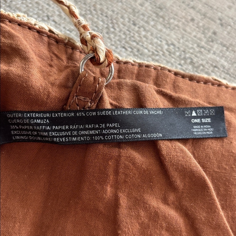 Free People Vintage boho suede leather and paper Raffia beaded crossbody purse - Picture 10 of 16
